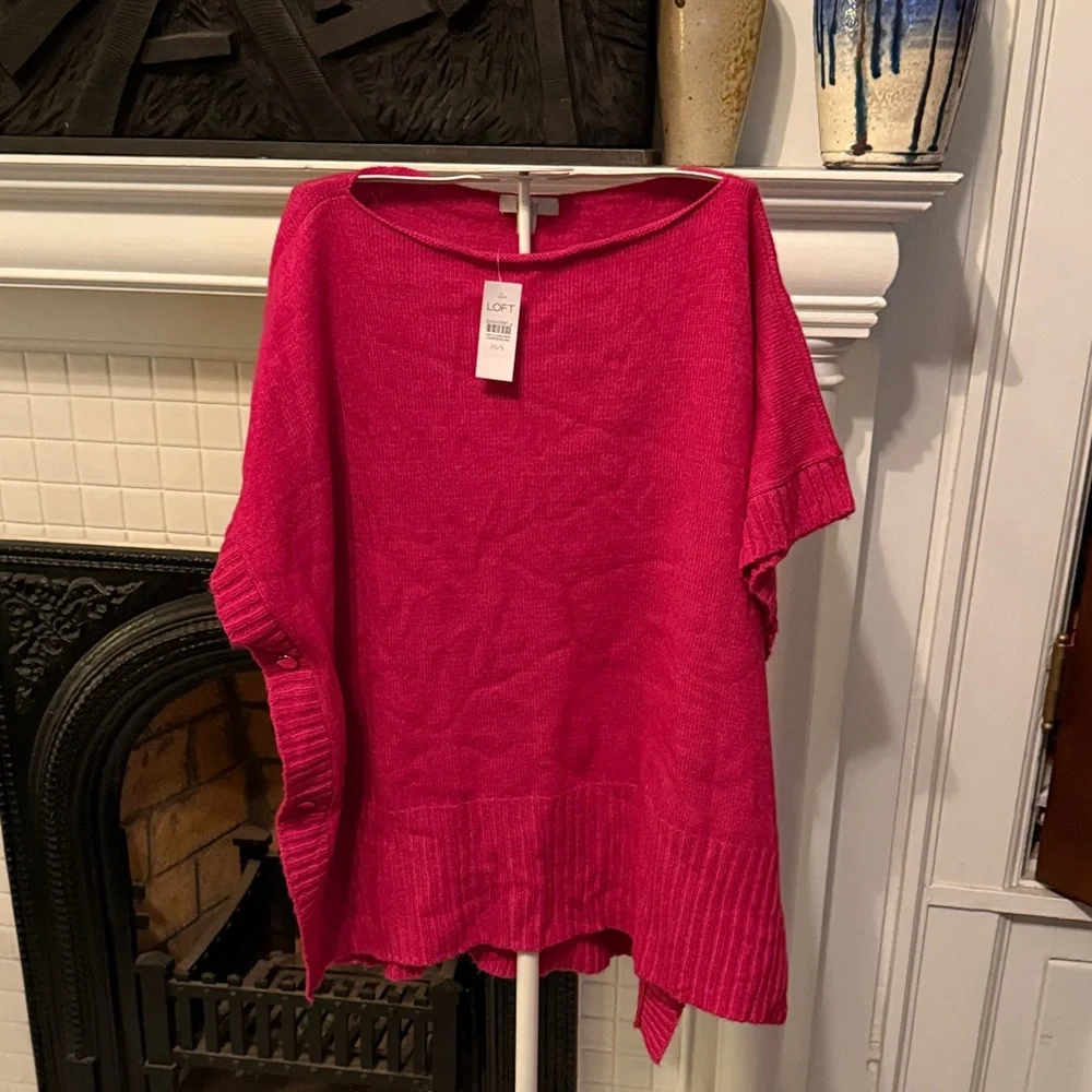 LOFT Fuchsia Knit Poncho